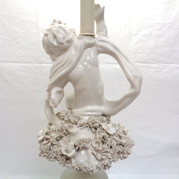 Neoclassical White Porcelain Cherub Lamp 1940's - Picture 7 of 16